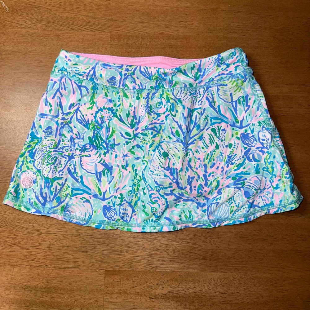 Lilly Pulitzer Luxletic Girls Skort Blue Green Seashell Coral Print Size S 4-5